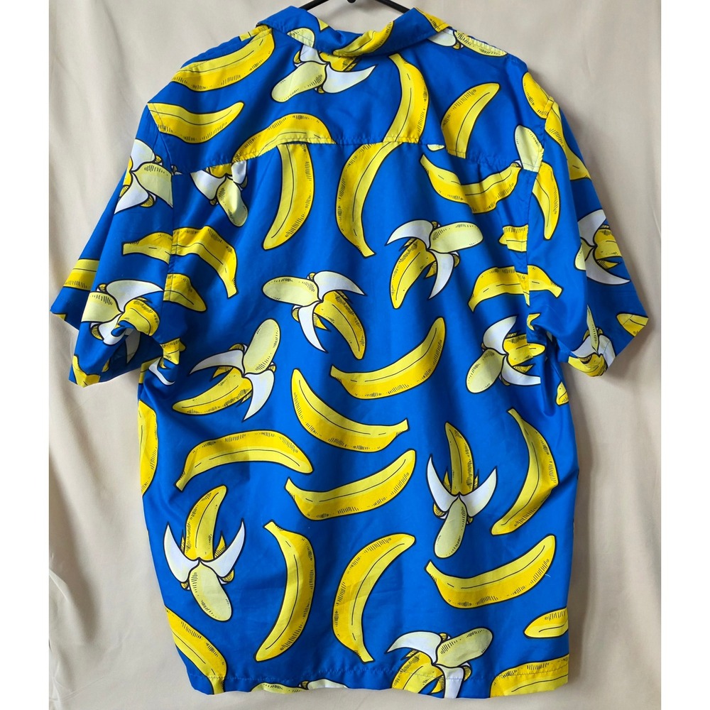 Uzzi Amphibious Gear Mens Banana Print Button Down Shirt Blue Yellow Large L - Picture 2 of 4